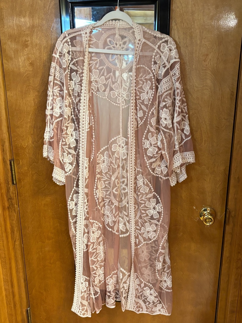 Boho Lace Kimono Cover-Up – Blush Pink – One Size